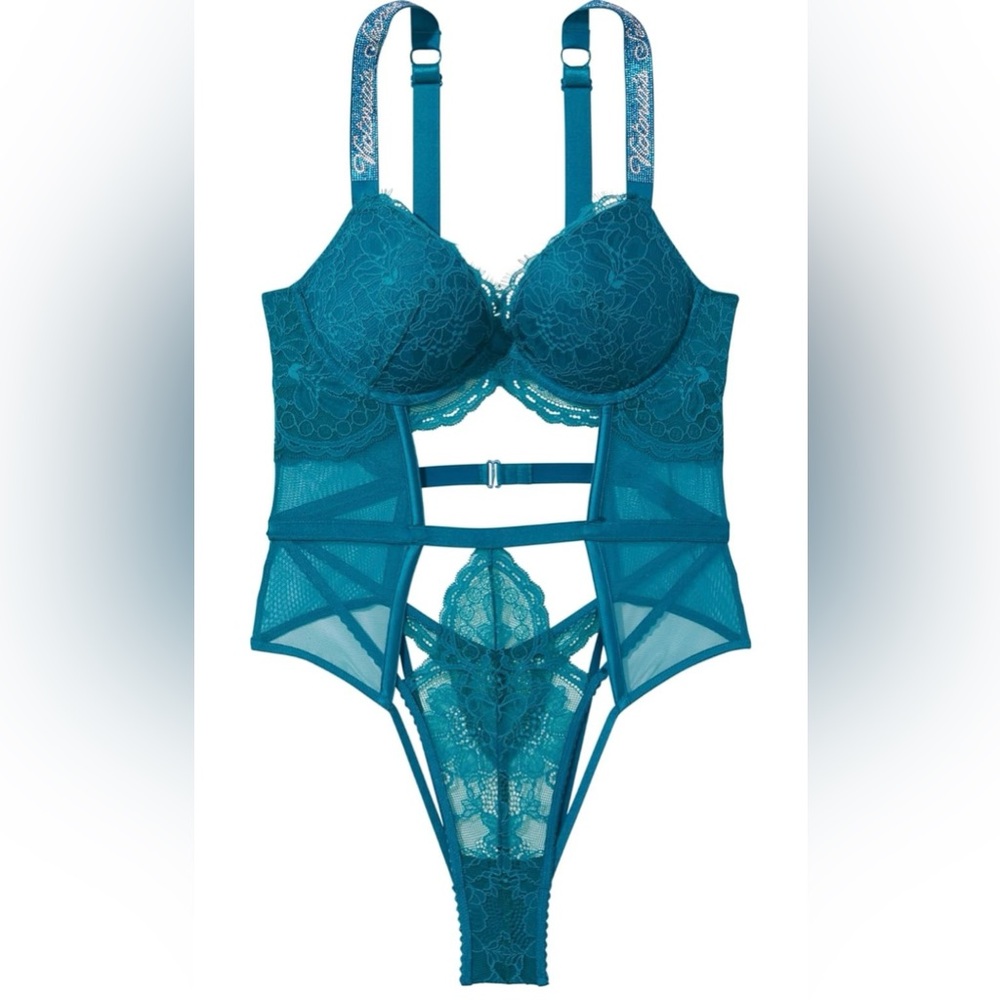 NWT Victorias Secret Very Sexy Push-up Cutout Lace Teddy in Teal